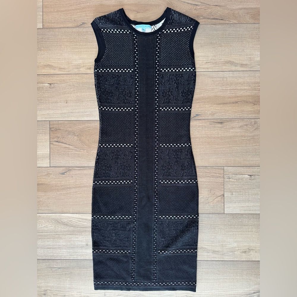 Antonio Melani Black Bodycon Dress Cut-out Overlay XS women's Workwear Luxury